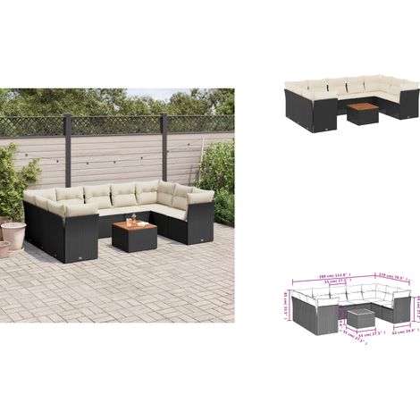 10-tlg. Garten-Sofagarnitur mit Kissen Schwarz Poly Rattan - Gartensortiment - Outdoor Möbel - Gartenlounge - Lounge Set - Rattan Gartenmöbel (1/3)