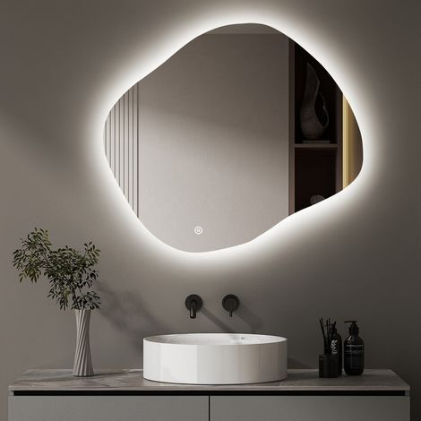 Unregelmäßiger Spiegel Asymmetrischer Spiegel mit Beleuchtung 84x74cm, Asymetrischer Wandspiegel 3 Lichtfarbe Dimmbare 3000-6500K, ideal Dekorativer für Wand, Eingang, Flur