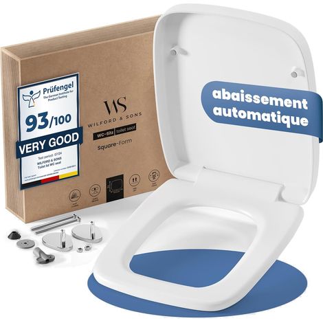 Premium Siège WC Carré - Abattant WC Rectangulaire Avec Fermeture Douce - Compatible Avec Keramag Renova Nr.1 - Démontable - Lunette WC Robuste (1/5)