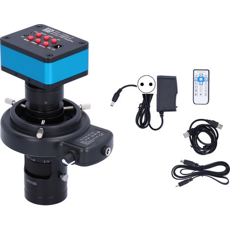 Caméra microscope industrielle USB 4K/2K 12MP, objectif C-Mount 200X, éclairage annulaire 144 LED, alimentation AC100-240V, pour inspection et soudure (1/5)