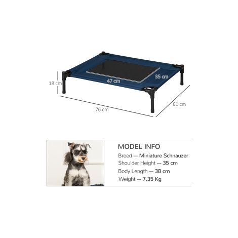 Lit pour chien bleu surélevé en acier avec toile Oxford 600D et structure stable pour intérieur, jardin et terrasse (1/5)