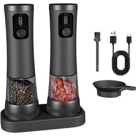 Ensemble moulin à sel et à poivre électrique rechargeable avec indicateur de puissance LED et moulin à poivre automatique avec socle (1/5)