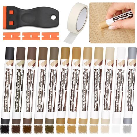 Pasta para madera 12 colores marrón, pasta para madera de relleno, masilla para madera  Kit de reparación de parquet, kit de reparación de azulejos, parqué laminado, para agujeros, arañazos y grietas  (1/5)