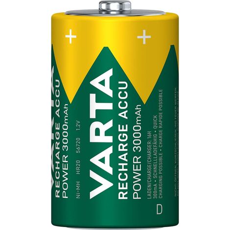 Bateria recargable ni mh d 12 v cc 3000 mah precargado 2 blister hr20 verde amarillo