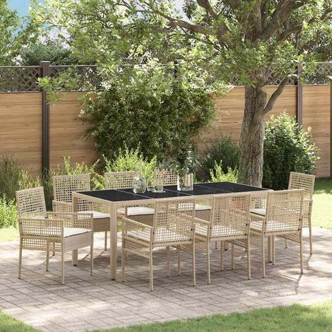 Garten Essgruppe 9 pcs Beige Poly-Rattan