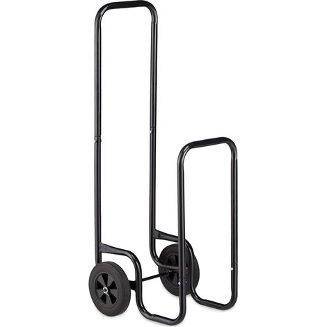 Práctico carro para leña de metal 60 x 40 x 90 cm fácil transporte diseño robusto de metal negro 130006340 (1/5)