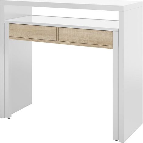 Scrivania Allungabile Con 2 Cassetti Tavolo Consolle Estensibile Studio Salvaspazio Con Ripiano Ideale Disegno Soggiorno Camera Salotto Ingresso Corridoio 99 x 88 x 36 Cm (Bianco Rovere Chiaro) - Colo