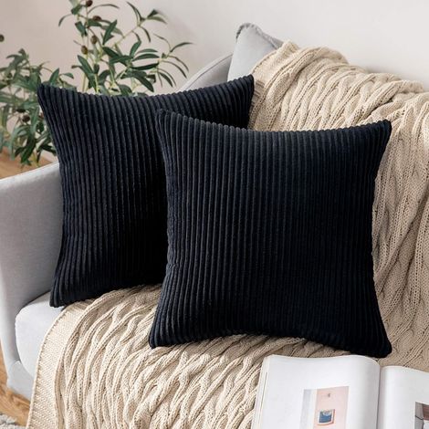 de Housse Coussin en Velours Décoratif Taie d'oreiller Douce Sofa Salon Canapé Lot de 2 45x45cm Noir (1/5)
