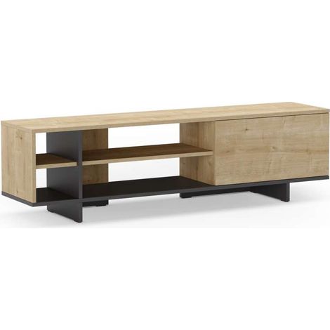 Mueble para televisión 1 puerta y 4 huecos Celia acabado roble/negro, 44cm(alto) 160cm(ancho) 35.6cm(largo). (1/5)