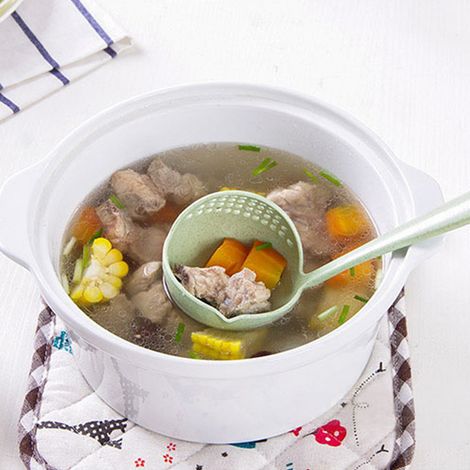 Passoire Longue Anti-Brûlure 2 en 1 avec Manche Long - Ustensile de Cuisine Vert (1/3)