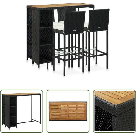 Barhocker - 5-tlg. Gartenbar-Set mit Kissen Poly Rattan Schwarz (1/5)