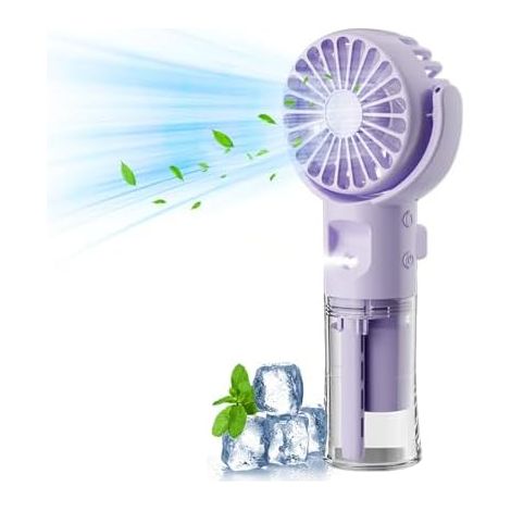 Handventilator mit Wasserkühlung, Tragbarer Handventilator USB Wiederaufladbarer, 4 Geschwindigkeiten, Mini Ventilator mit Wasserkühlung Hand, Ventilator Akku Hand Fan für Reisen Büro (Lila) (1/5)