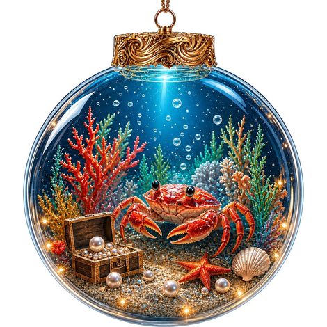Boule de Noël en cristal sur le thème de l'océan, décoration pour sapin de Noël, boule de cristal lumineuse, cadeau de Noël, style mignon avec lumières. (1/5)
