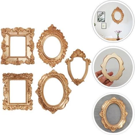 Style aléatoire 5 pièces Cadre Photo en résine, Mini cadres Vintage, Baroque, ovale, support, accessoires dé (1/4)