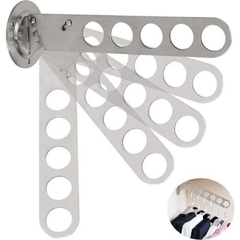 Porte Cintre Mural Crochet Vêtements Porte-Manteau Pliant Cintres Porte-Vêtements en Acier Inoxydable Patère Crochet Mural pour Balcons et Armoires Buanderies Salles de Bain (5 crochets) (1/5)