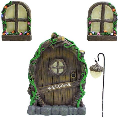 Porte et Fenêtres de Maison de Fées Miniatures avec Lustre et Arbre Lumineux pour Décoration (1/5)