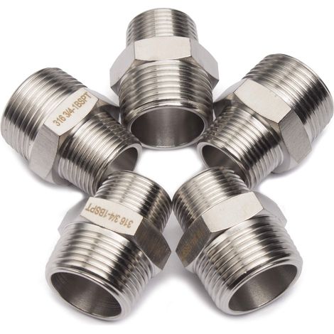 Barre Production 1 pouce x 3/4 pouce Mâle BSPT Hex Nipple Réduire Raccord en Acier Inoxydable 316 de Tuyau paquet de 5 (1/4)