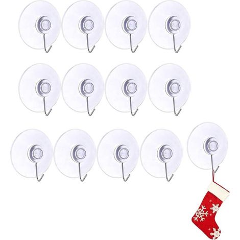 Set mit 12 Saugnapf-Fensterhaken, Saugnapfhaken mit Metallhaken, 4 cm Wandhaken mit Saugnäpfen für Bad, Küche, Glas, Spiegel, Fliesen (1/4)