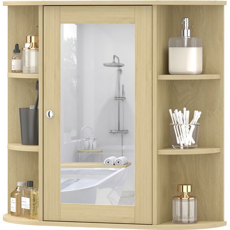 Armoire de salle de bain avec miroir étagères ouvertes Naturel 66x17x63 cm