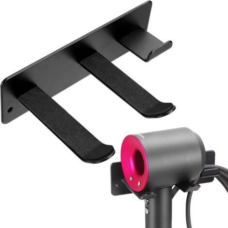 Pair Support mural pour sèche-cheveux, range-cordon, support pour sèche-cheveux, sans perçage, acier inoxydable 304, finition mate (noir) (1/4)
