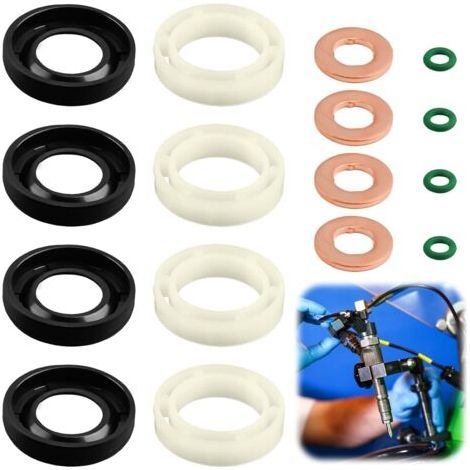 Kit di guarnizioni per iniettori da 16 pezzi 1.6 HDI, rondella di tenuta per iniettori diesel di ricambio compatibile con Citroen, accessori universali per iniettori olio Peugeot (1314368, 1982A0) (ve