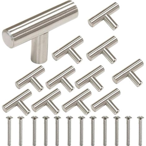 Tiroir de Porte Poignée, 12 PCS Poignée de meubles Boutons Poignée En Acier Inoxydable Tiroir Boutons Poignée De Porte En Verre Bouton pour Cabinet Meubles Cuisine Home Decorating (Argent) Length:50mm