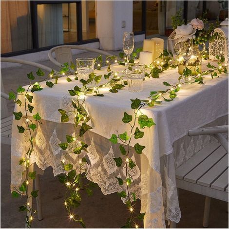 Künstliche Lichterkette mit Efeublättern, 2 m, 20 LEDs, ästhetische grüne Blätter, Schlafzimmerdekoration, Lichterkette für Feiern, Hochzeiten, Küchen, Gärten, Bürodekoration (1 Stück) (1/5)