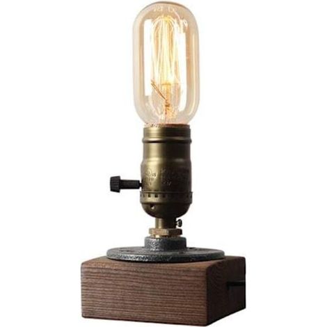 Lampe de table industrielle de style steampunk, ampoule E27, socle en bois (1/4)