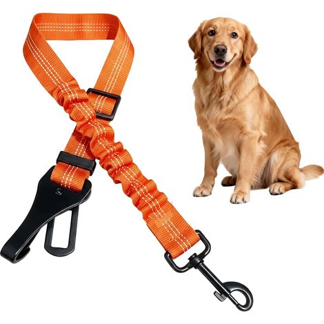 Ceinture Chien Voiture Élastique Réfléchissante, Attache Chien Voiture Réglable 51-88cm avec Amortisseur, Ceinture de Securite Chien Voiture pour Petit Moyen Grand Chien Chat, Orange (1/5)