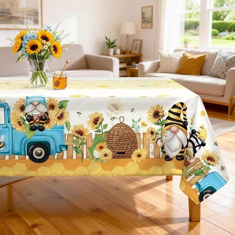 Tischdecke Sonnenblumen-Gnome 140x180 cm waschbar rechteckig Polyester