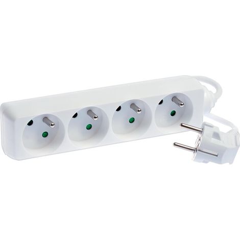 Bloc 3 prises Borneo 2 pôles+terre blanc sans interrupteur cordon 3G1.5² - 1.5m - EUR'OHM