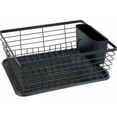 Égouttoir vaisselle noir Drip, Egouttoir vaisselle cuisine noir, plateau amovible, métal - plastique, 36x15x30,3 cm, noir (1/5)