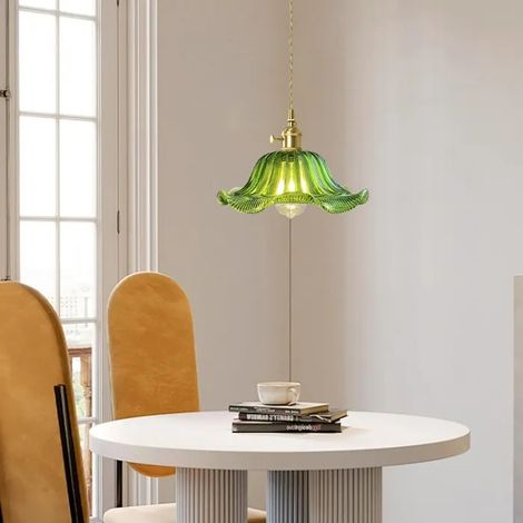 Suspension Luminaire Industriel Moderne,Lampe de Plafond Vintage Abat-jour en Verre Design Fleur Lustre Ajustable pour Salon (1/5)