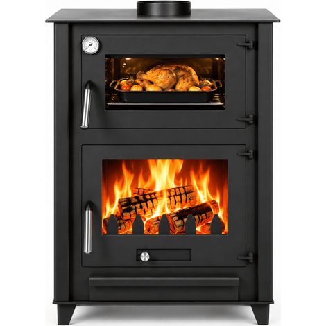 Estufa leña grande con horno modelo D 13 Kw Chimenea rustica de leña Estufa de leña clásica para salón salida humos vertical