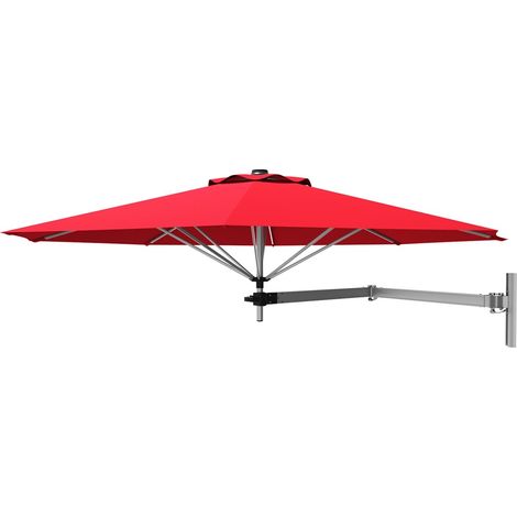 Parasol mural rouge foncé pliable en aluminium avec toile polyester imperméable et angle réglable pour jardin, balcon et terrasse (1/5)