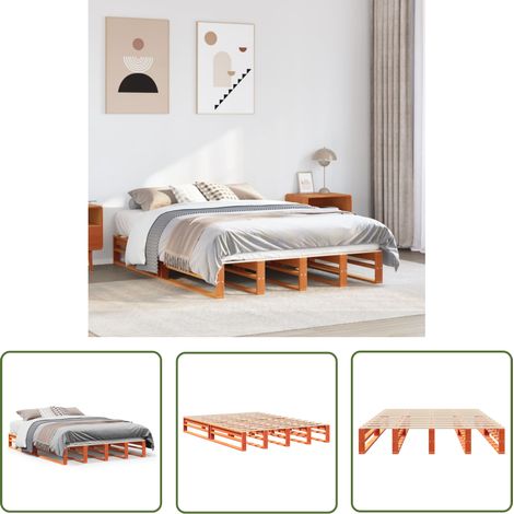 vidaXL Cadre de lit sans matelas cire marron 140x190cm bois pin massif (1/5)