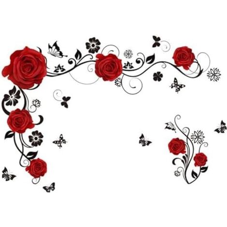 Sticker mural motif fleurs rouges roses vignes papillon pour chambre à coucher cuisine art mariage Saint Valentin décorations 30x90cm (1/5)