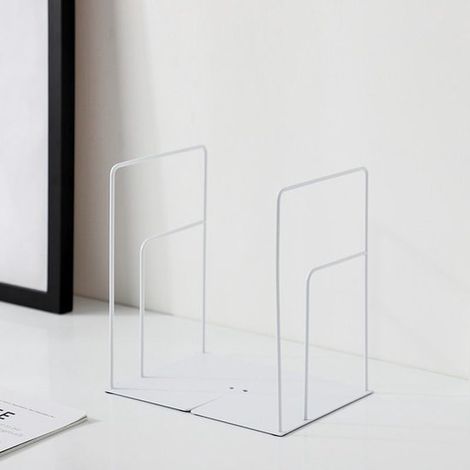 Juego de 2 sujetalibros，accesorios de escritorio，soporte para libros，separadores de estantes，accesorios para libros，tope para libros (blanco) (1/2)