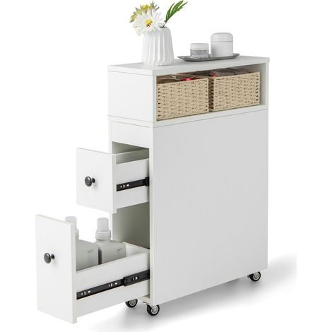 Slim Bathroom Storage Cabinet Narrow Rolling Storage Organizer w/ 2 Drawers (1/5)