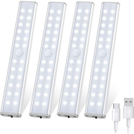 Lampe de placard 24 LED sans fil, rechargeable USB, aimantée, détecteur de mouvement, 4 modes d'éclairage, portable, veilleuse enfants blanc, lampe de secours (1/5)