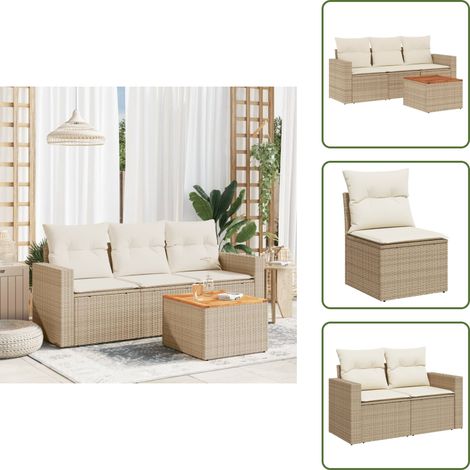 4-tlg. Garten-Sofagarnitur mit Kissen Beige Poly Rattan - Gartenmöbel - Outdoor Möbel - Rattan Gartenset - Lounge Set - Esstisch (1/5)