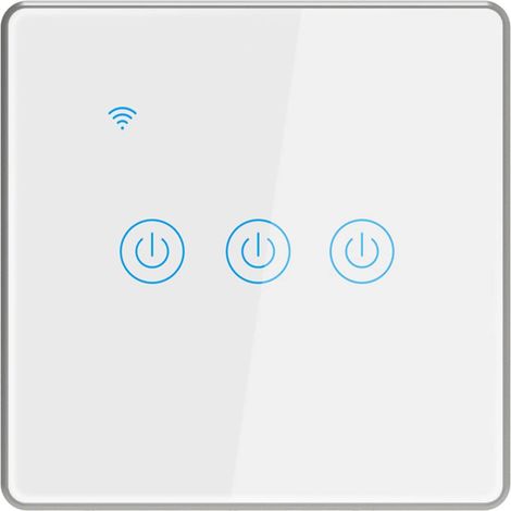 Interrupteur Lumineux Intelligent 3 Gang - Étanche avec Cadre Aluminium Argenté, Commande Vocale et Sans Fil - Idéal pour Bureau, Chambre d'Hôtel (1/5)