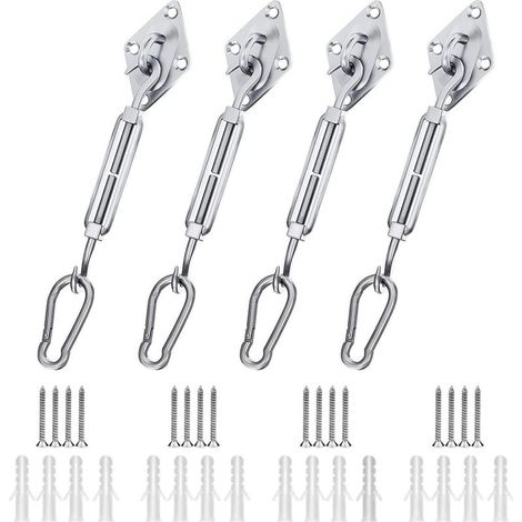 Kit de fixation pour voile d'ombrage en acier inoxydable 304 – 44 pièces – Résistant à la corrosion – Pour voiles triangulaires et rectangulaires (1/5)