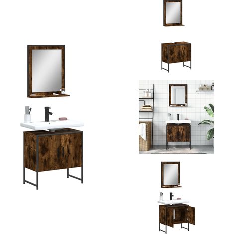 2-tlg. Badmöbel-Set Räuchereiche Holzwerkstoff - Badmöbel - Badschrank - Waschtischunterschrank - Spiegelschrank - Badezimmermöbel (1/5)
