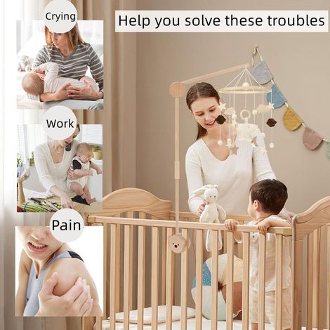 Verstellbare mobile Babybettstütze mit Bärenmotiv, Glöckchen und Hängespielzeug, geeignet für Kinderbetten und Wickeltische (ohne Haken) (1/5)