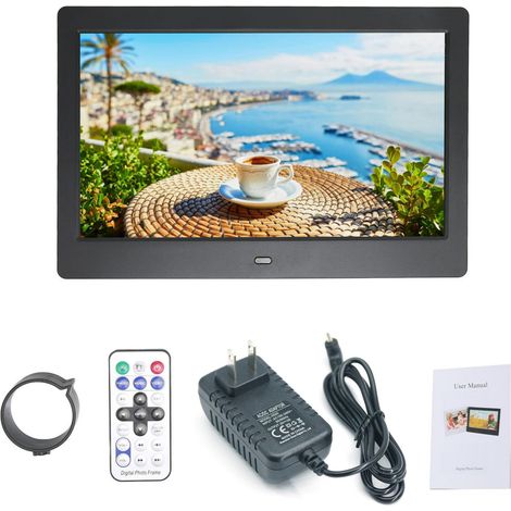 Marco de fotos digital de sobremesa de 10,1 pulgadas, álbum electrónico con pantalla IPS, funciones de foto/vídeo/música/reloj, soporte trasero y mando a distancia. (1/5)