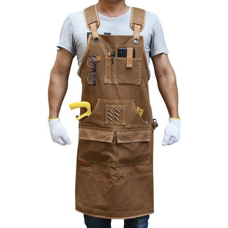 Holzbearbeitungsschürze für Herren, Geschenk für Schreiner, mit 9 Werkzeugtaschen, strapazierfähige Arbeitsschürze aus gewachstem Canvas