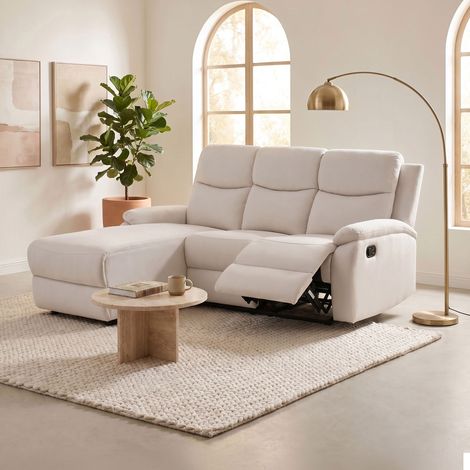 Canapé de relaxation manuel angle à gauche en tissu beige - ZOLARA (1/5)