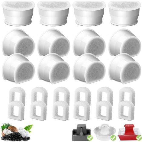 12pcs Cat Water Fountain Filter, Pet Water Fountain Replacement Carbon Filter 7.5L/3.7L/1.8L Avalon and Pagoda Ceramic, Foam Pre-Filter and Carbon Filter (1/5)