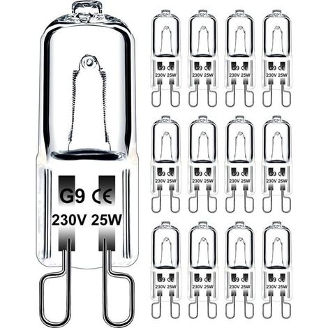 Ampoule G9 25W 230V Dimmable Blanc Chaud, Ampoule Halogène G9 Tolérance de 300°C, Ampoule Four G9 Pour Four Micro-ondes Cuisinière Plafonniers, Lot de 12 (1/5)